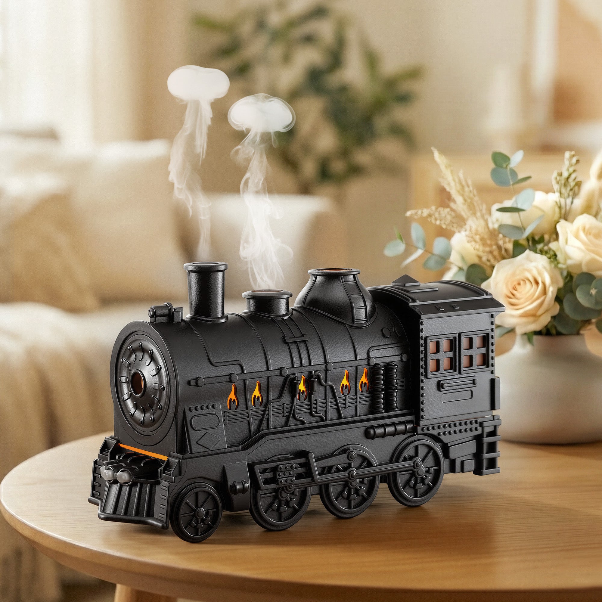 Devanti Train Aroma Diffuser Essential Oil Humidifier 300ml Smoke Ring LED Timer