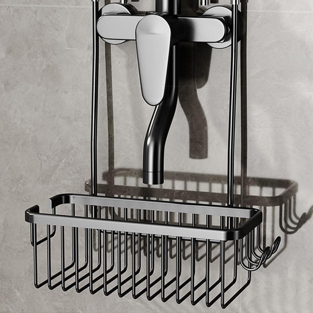 Hanging Shower Basket for Shampoo and Soap, Black, No Drill Bathroom Storage Shelf