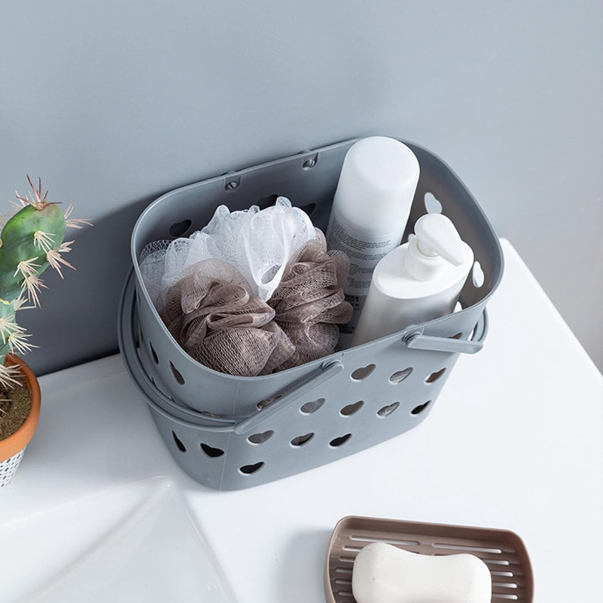 Shower Baskets - Bathroom Bottle Holder - Shower Rack - Shower Basket - Shower Rack - Bathroom Organizer - Shampoo Holder - Storage Baskets - Hangable - Plastic - For Shampoo/Shower Gel - Portable - Heart Shape - Gray