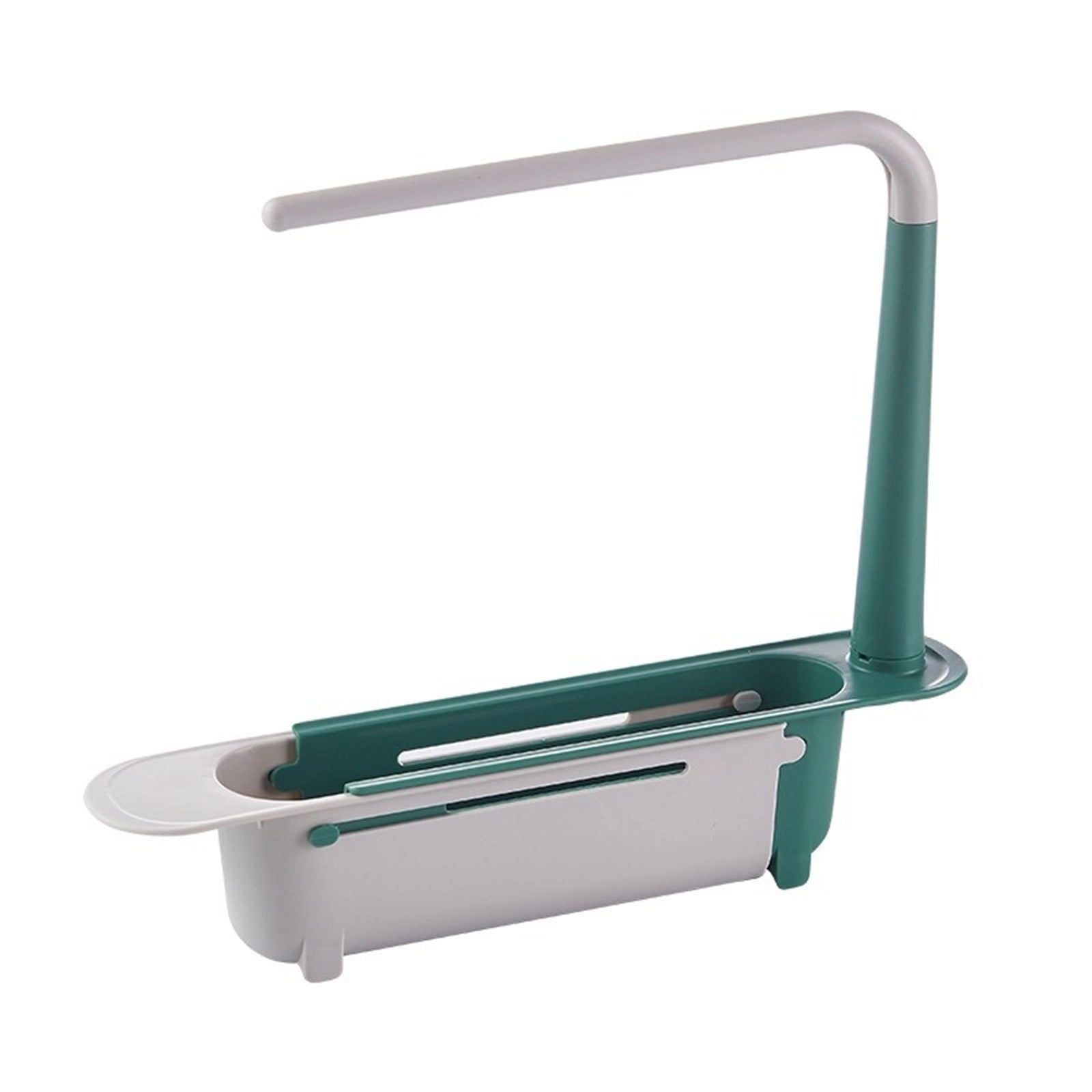1 Pcs Telescopic Kitchen Over Sink Organizer With Towel Hanger,Expandable Dish Caddy Drying Rack,Drain Basket Tray Caddy,Adjustable Length Colander Rack Sponge Holder Storage Tray,Green Red