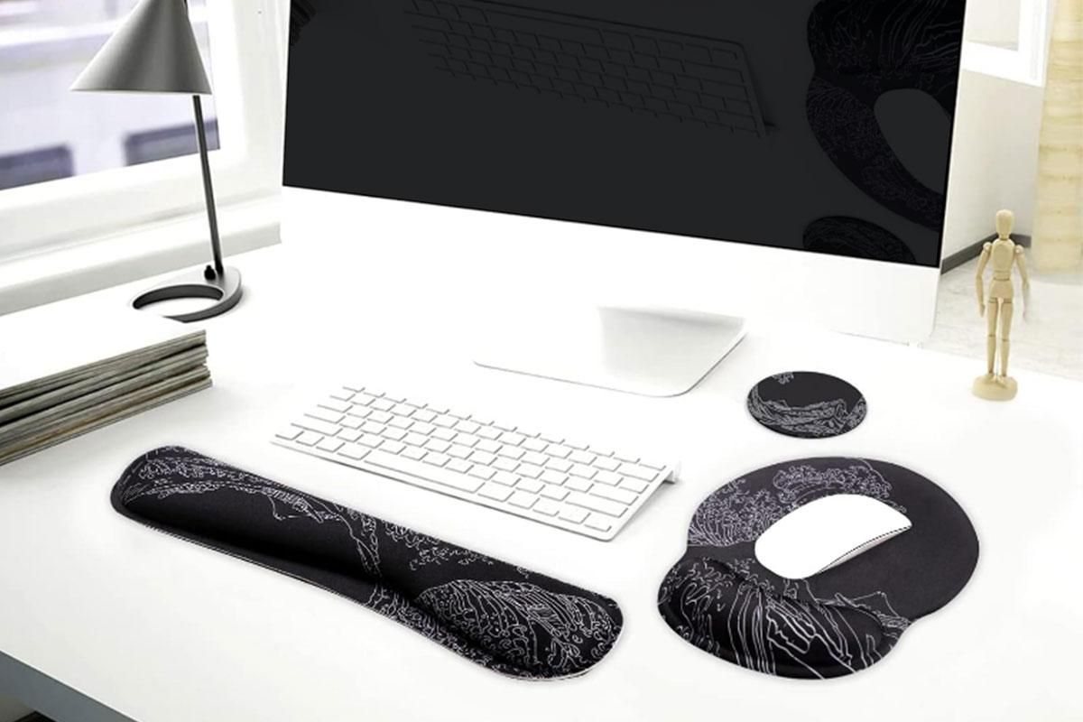 Keyboard and Mouse Wrist Rest Pad Set With Coaster Memory Foam Ergonomic Wrist Support