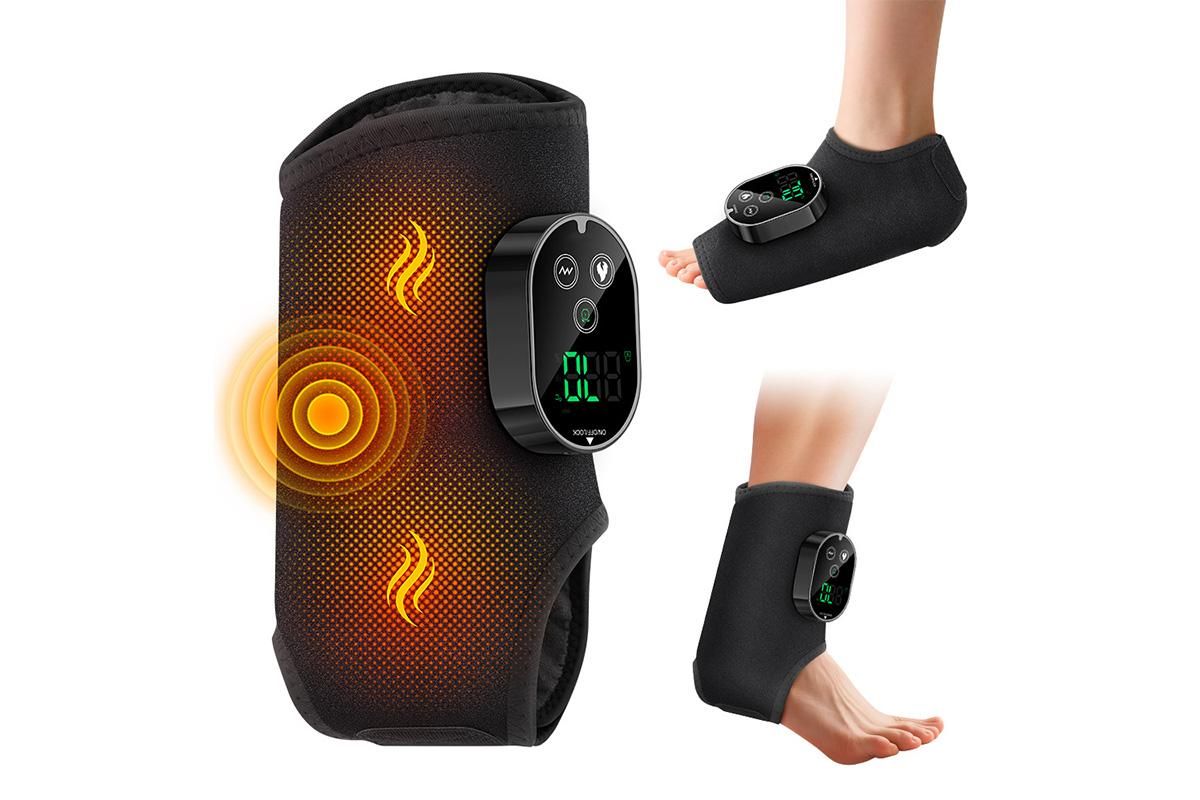 Electric Foot Ankle Massager Joint Pain Relief Heating Vibration Hot Compress - Black