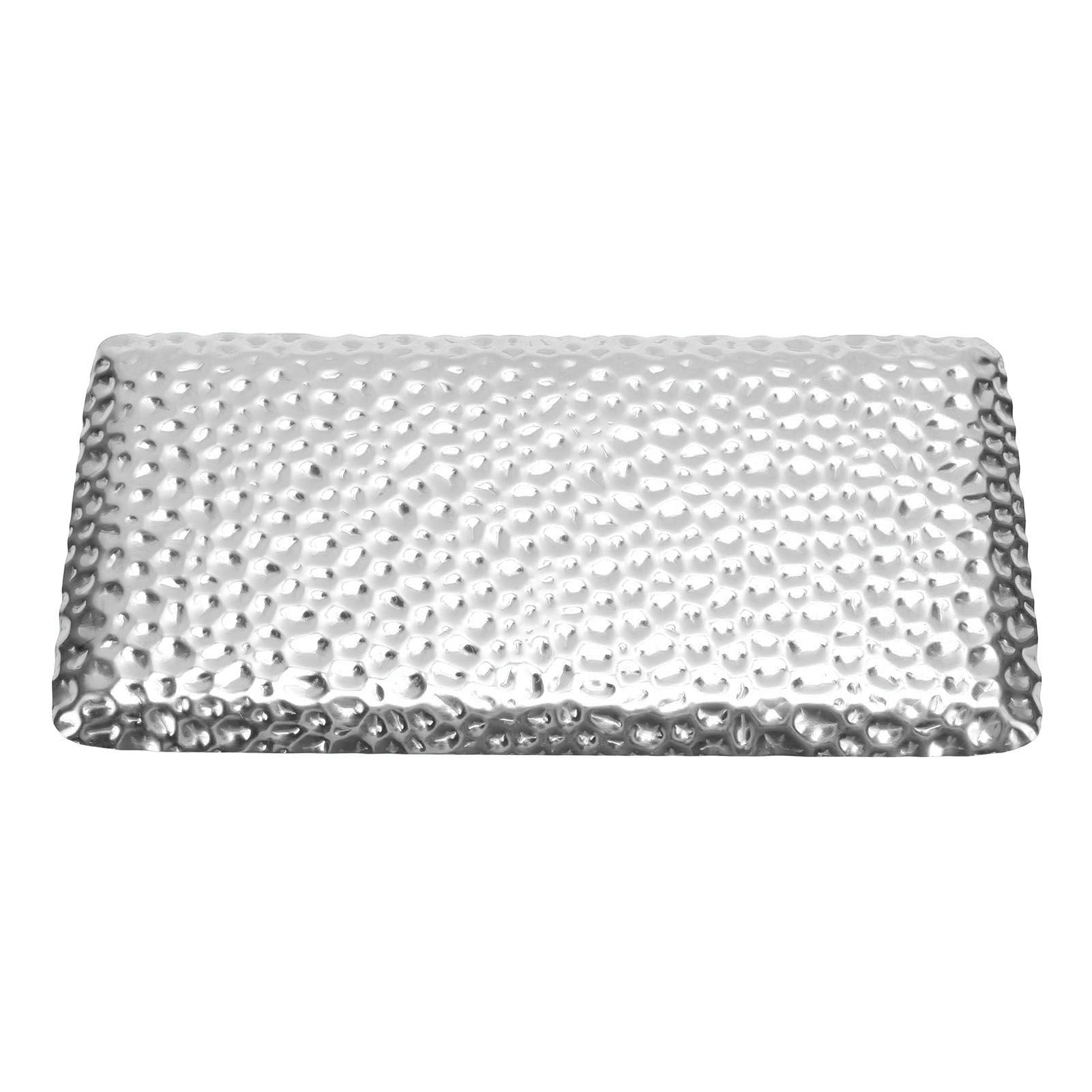Hammered Tray Exquisite Odorless Stainless Steel Serving Tray for Living Room Bedroom Kitchen Bathroom 19.5x9.5cm Silver