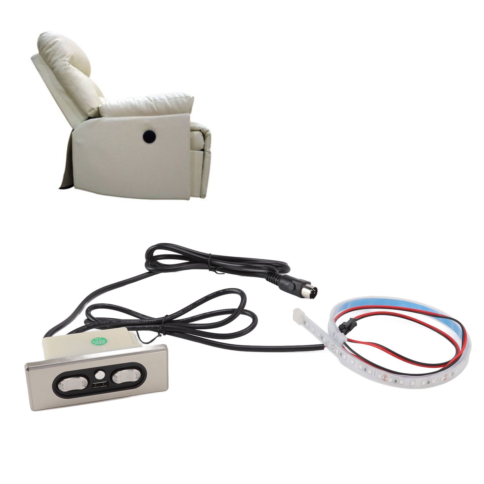 Electric Sofa Controller 5A 3 Buttons 5 Pin Straight Head USB Charging Port Lift Chairs Switch with LED Strip