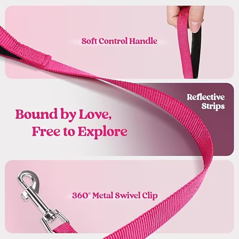 Rose red Breathable Dog Harness and Leash Set - Adjustable Reflective Pet Vest with Swivel Clip(Size: L)